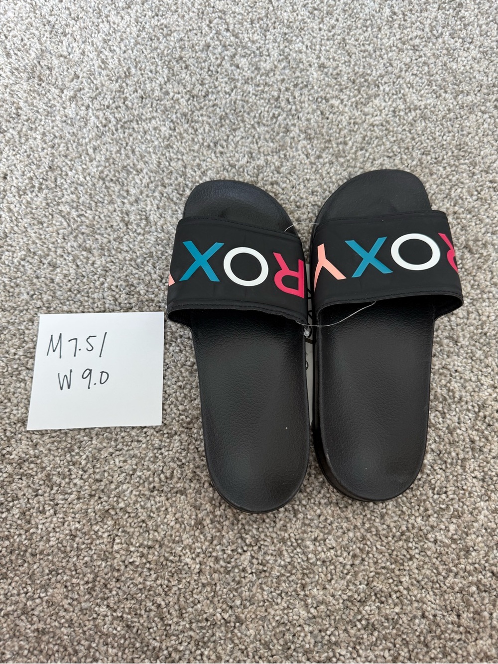 Roxy Black Slides with Multicolor Logo